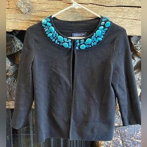 Dark Navy Talbot sweater with unique stones, only clasps up top.
